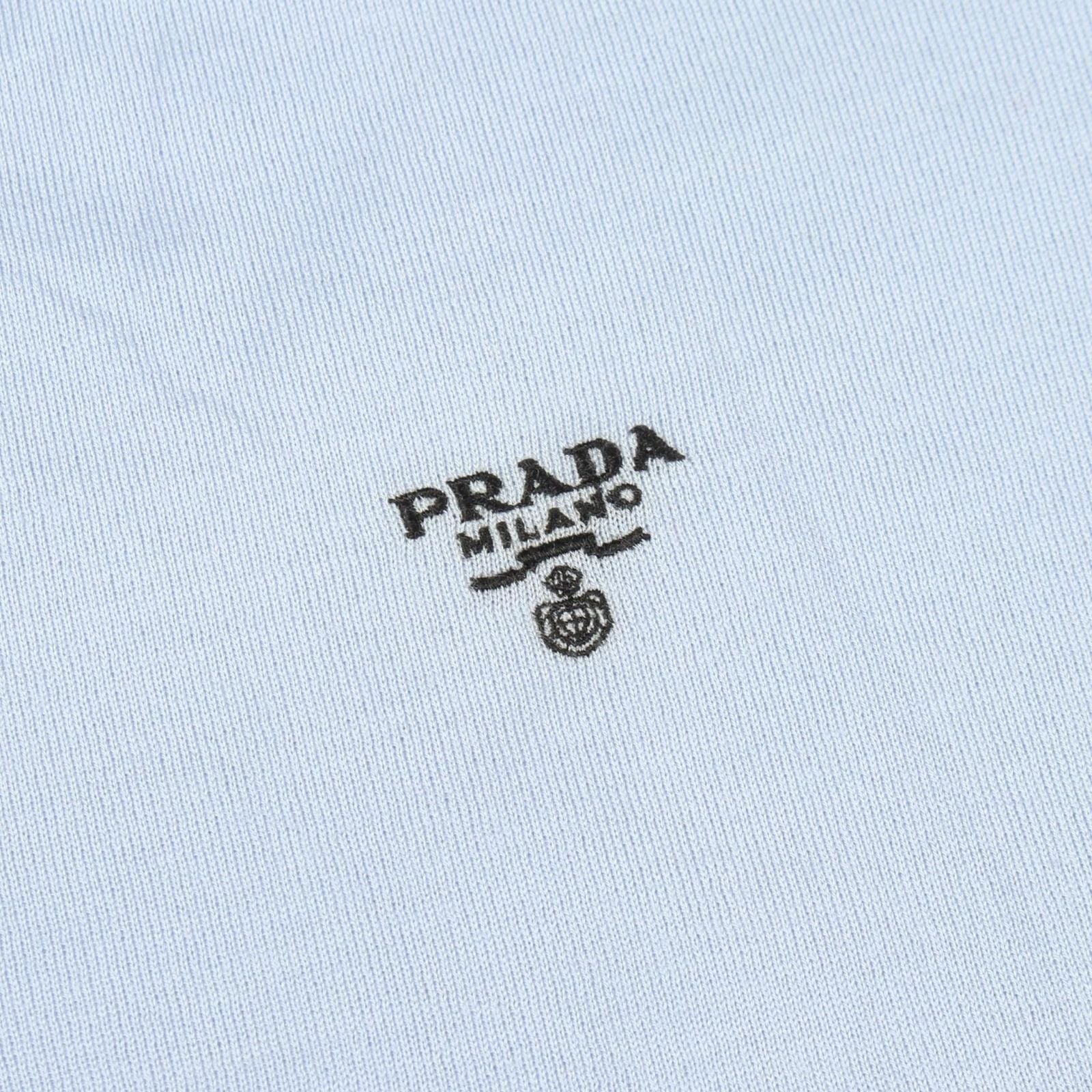 Prada Knit Logo Embroidery Neck Blue Sweater — view 7