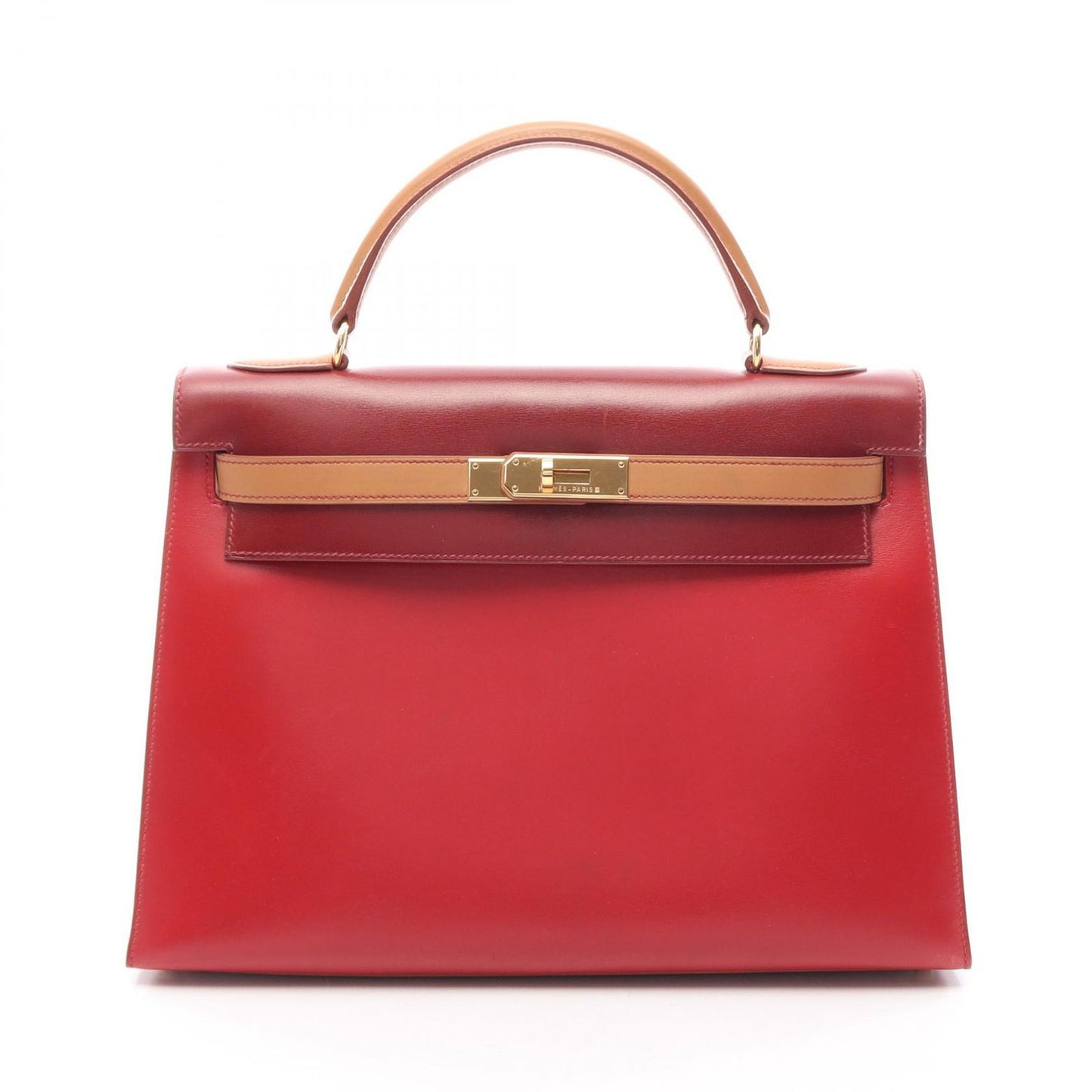 Hermes Handbag Kelly 32 Tricolor 2-Way ju shu Rouge Vif 32 Natural