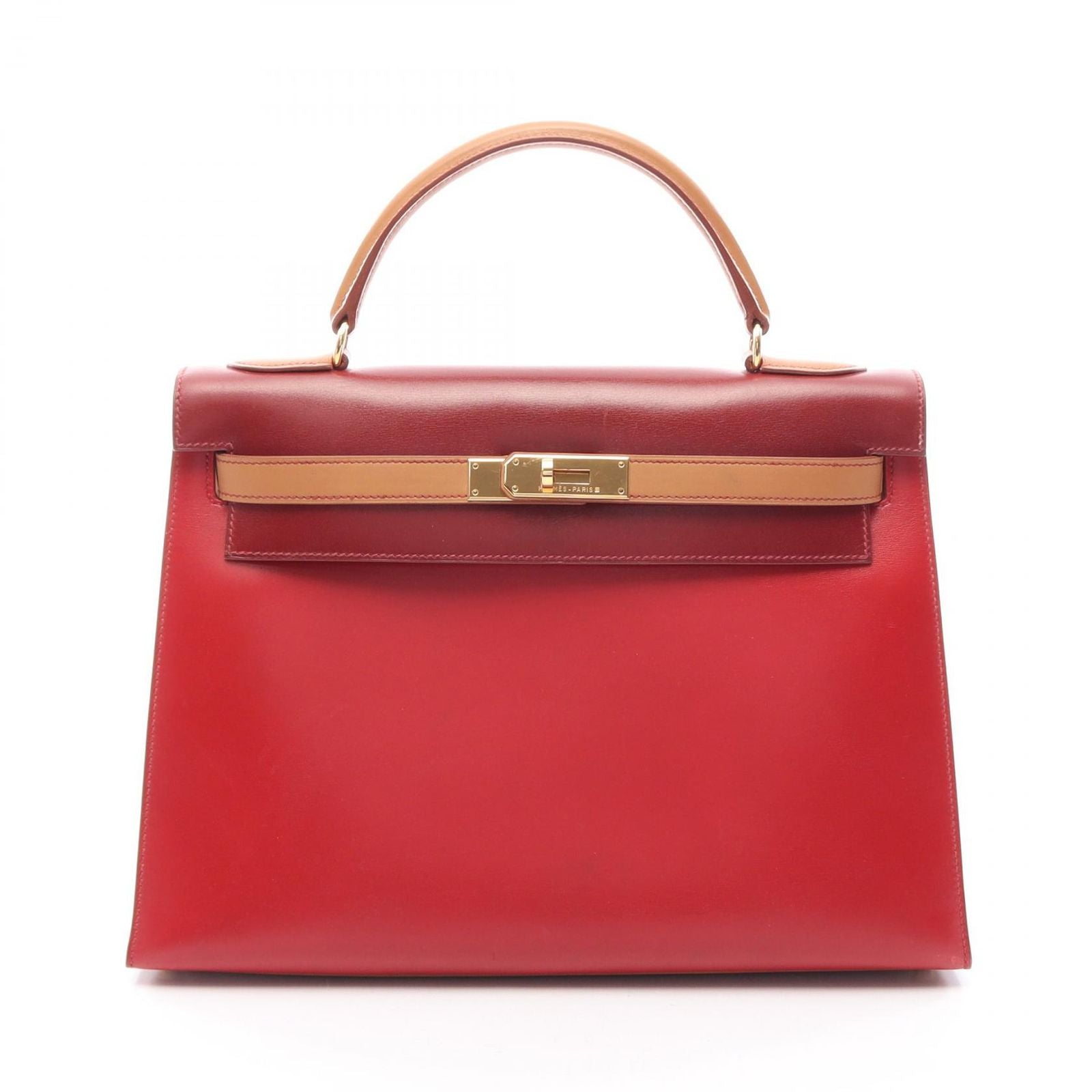 Hermes Handbag Kelly 32 Tricolor 2-Way ju shu Rouge Vif 32 Natural
