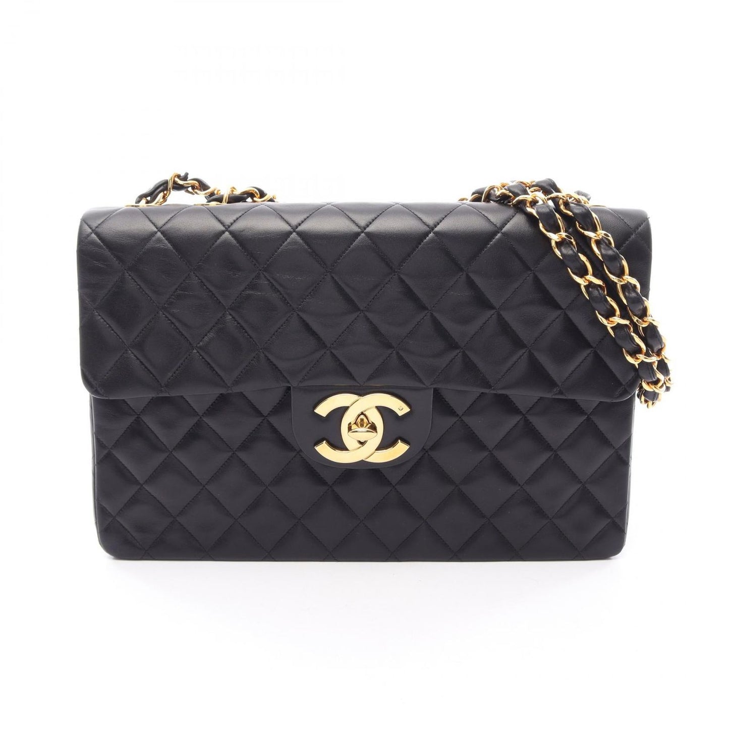 Chanel Shoulder Bag Deca Matelasse 34 Black Lambskin Chain
