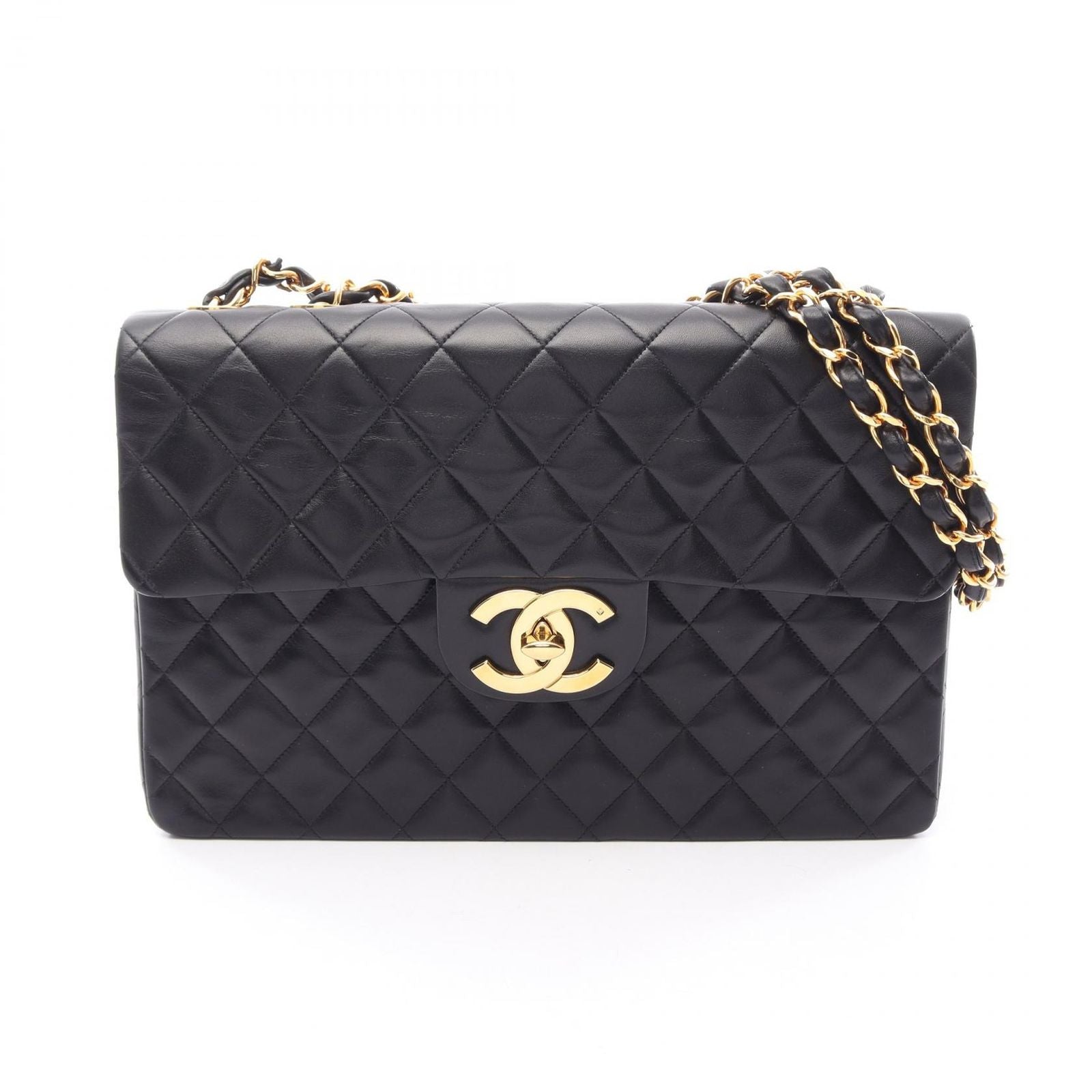 Chanel Shoulder Bag Deca Matelasse 34 Black Lambskin Chain