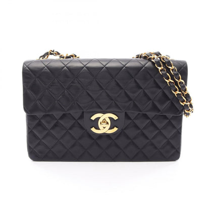 Chanel Shoulder Bag Deca Matelasse 34 Black Lambskin Chain