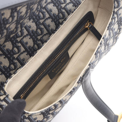 Dior Dio Handbag Saddle Oblique Navy Canvas Leather Saddlebag — view 3