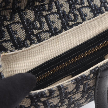 Dior Dio Handbag Saddle Oblique Navy Canvas Leather Saddlebag — view 8