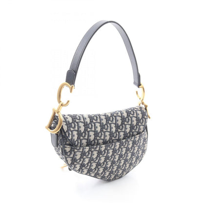 Dior Dio Handbag Saddle Oblique Navy Canvas Leather Saddlebag — view 2