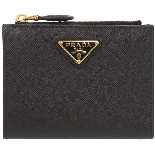 Prada Saffiano Triangle Leather Black Bifold Wallet