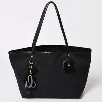 Gucci GG Canvas Jolly Tote Black Patent Handbag Gold