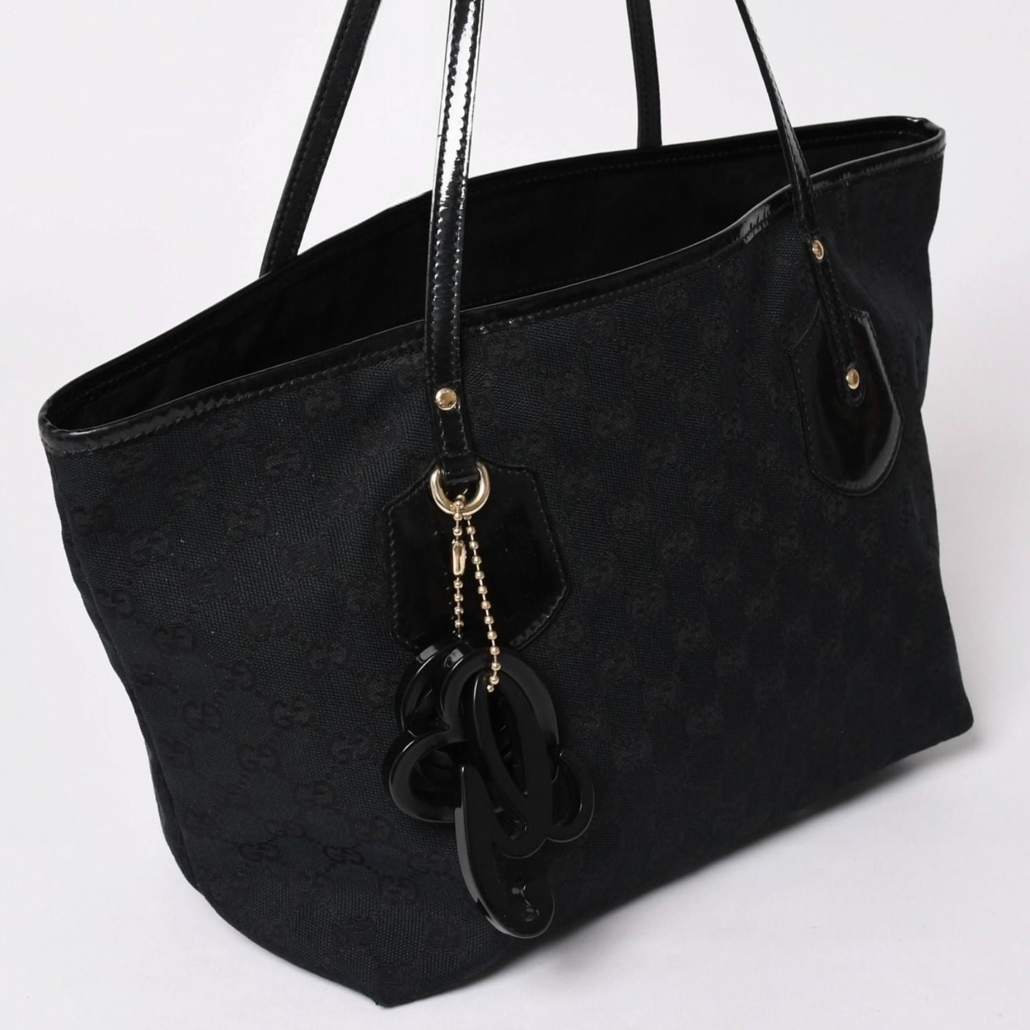 Gucci GG Canvas Jolly Tote Black Patent Handbag Gold — view 3
