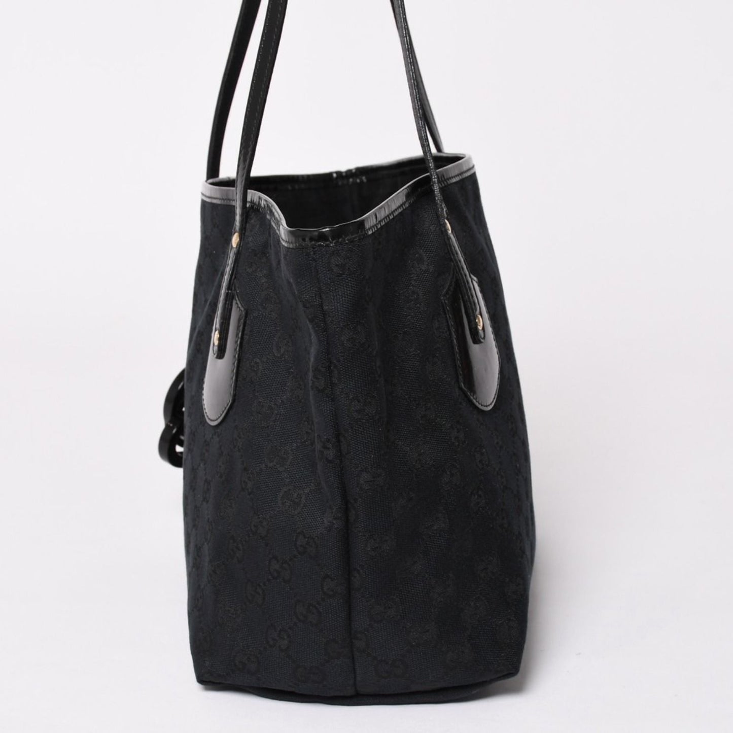 Gucci GG Canvas Jolly Tote Black Patent Handbag Gold — view 4