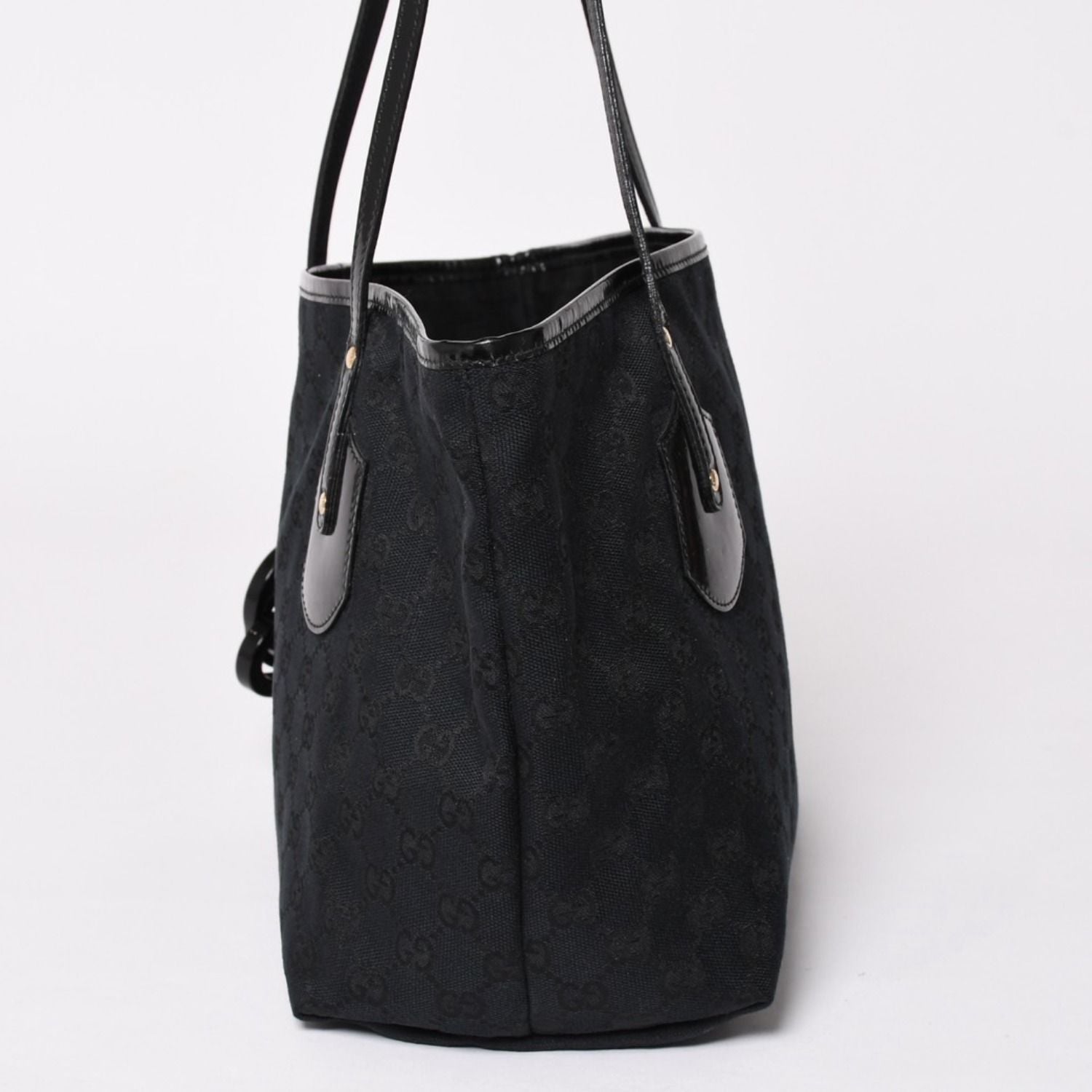 Gucci GG Canvas Jolly Tote Black Patent Handbag Gold — view 4