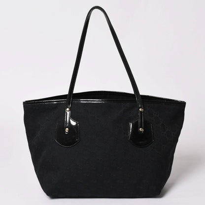 Gucci GG Canvas Jolly Tote Black Patent Handbag Gold — view 2