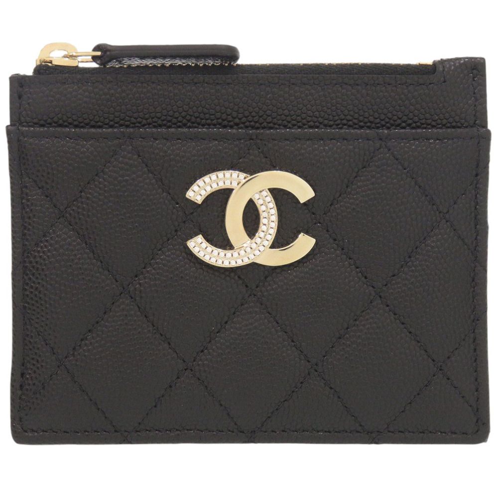 Chanel Quilted CC Logo Leather Black Fragment Case Wallet