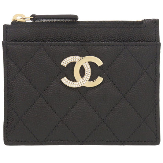 Chanel Quilted CC Logo Leather Black Fragment Case Wallet