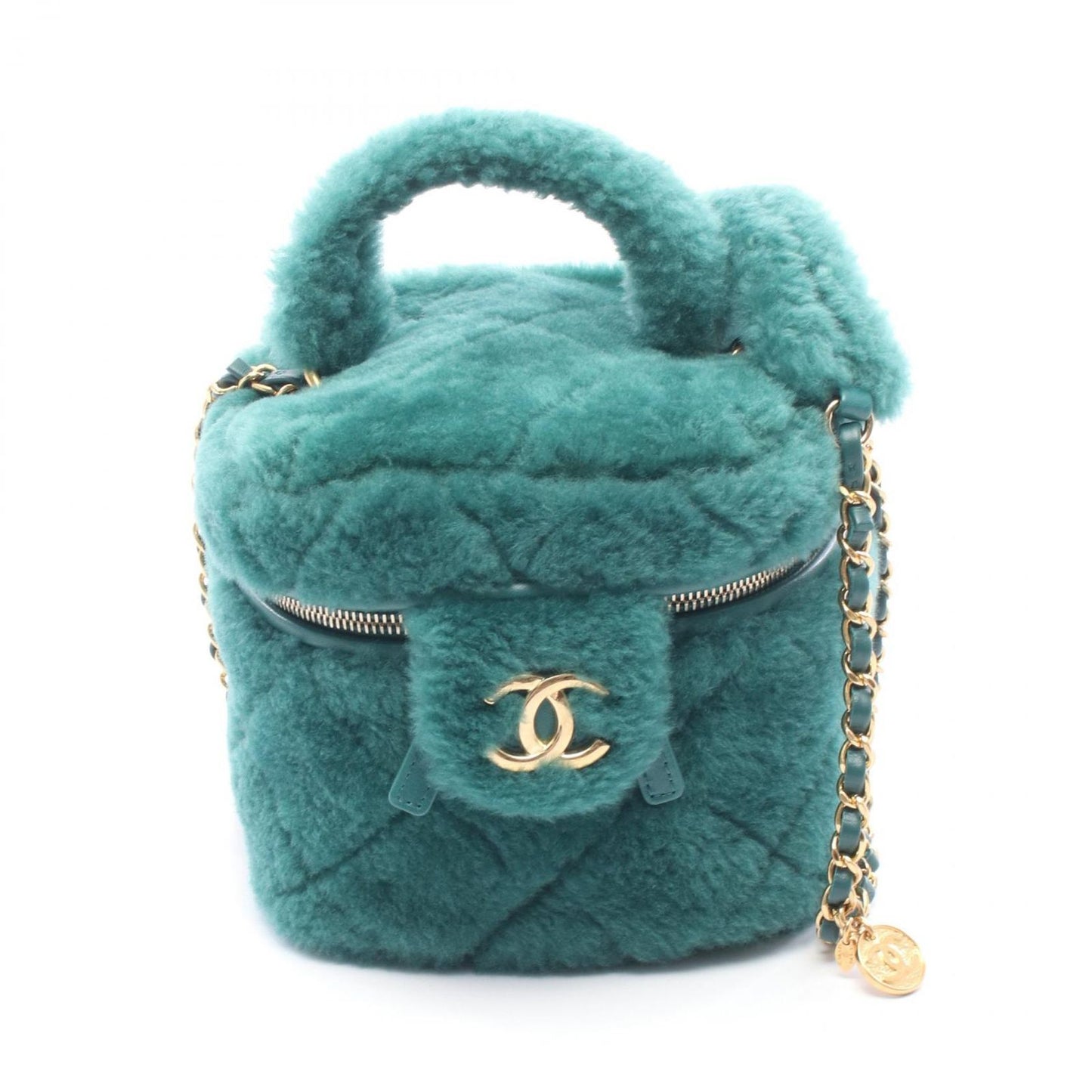 Chanel Shoulder Bag Quilted Vanity 2-Way Green Leather Chain