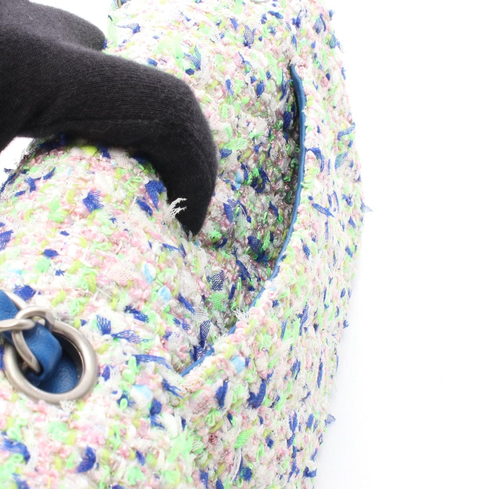 Chanel Shoulder Bag Quilted Double Flap Blue Yellow Green Leather Chain — view 6
