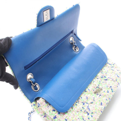 Chanel Shoulder Bag Quilted Double Flap Blue Yellow Green Leather Chain — view 8