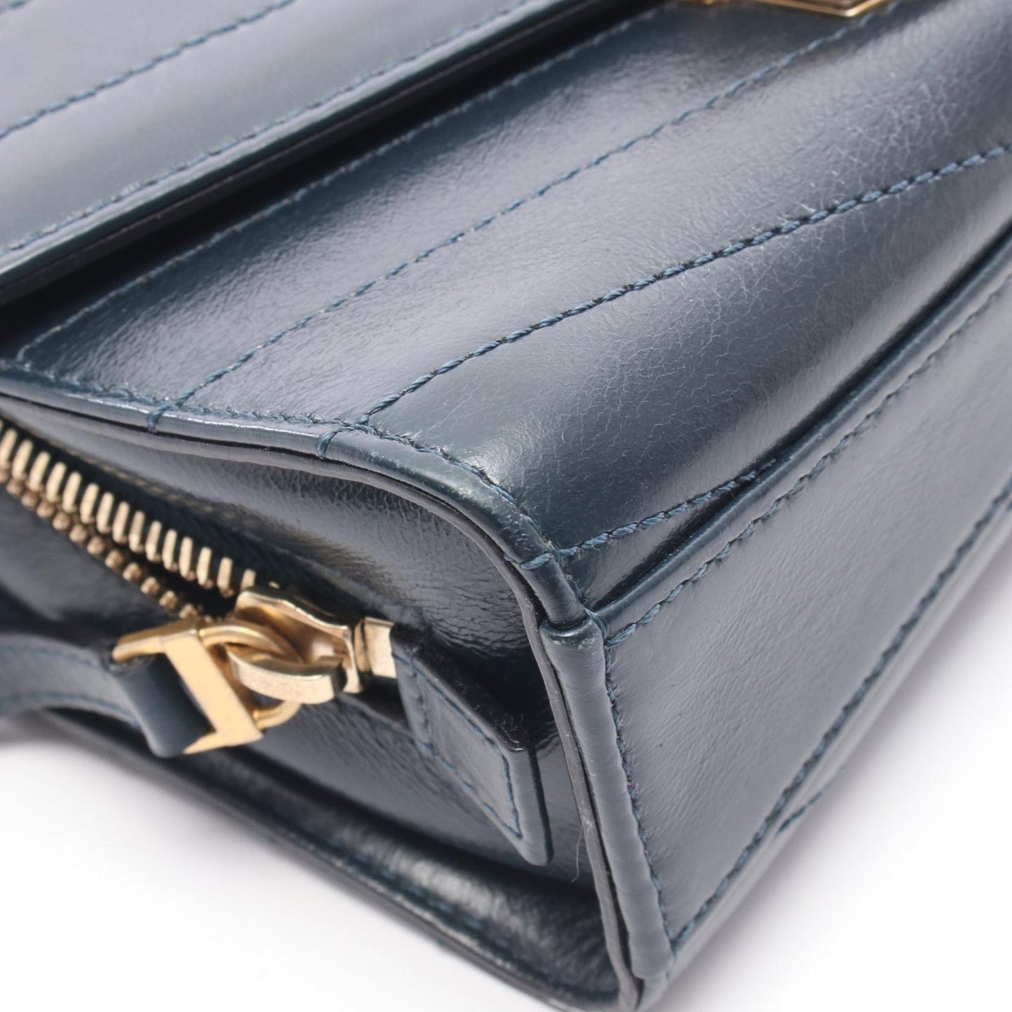 Chanel Shoulder Bag Chezblanc Stitch Medal Navy Leather Flap — view 8