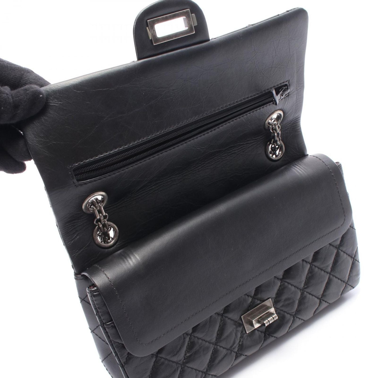 Chanel Shoulder Bag 2.55 Quilted Mademoiselle Chain Black Leather Double Flap — view 6