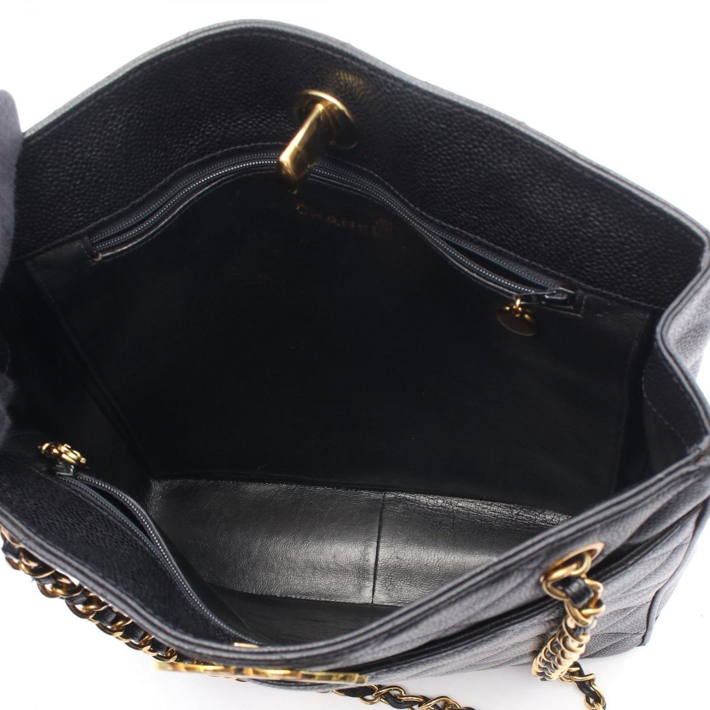 Chanel Tote Quilted Black Caviar Leather Chain — view 3