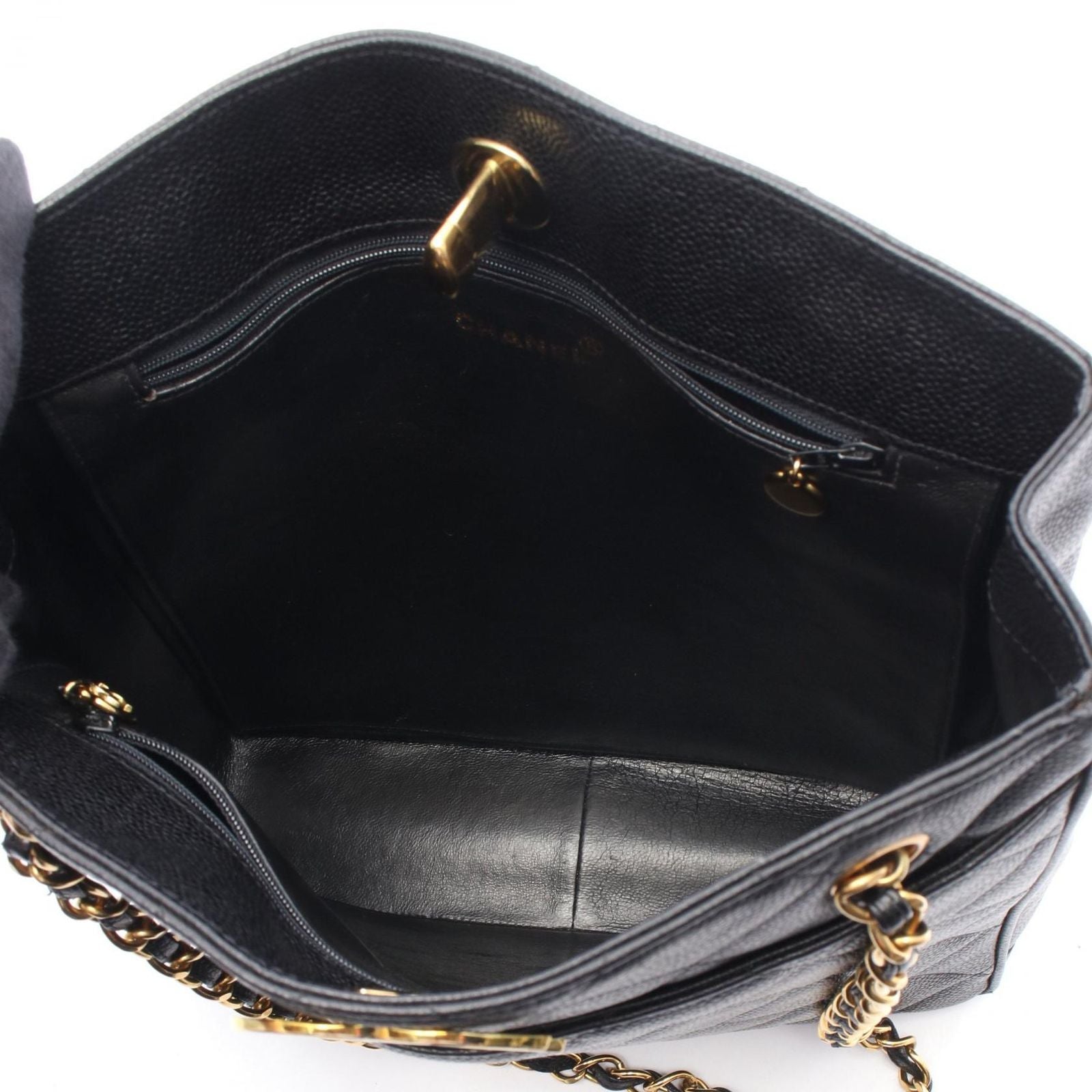 Chanel Tote Quilted Black Caviar Leather Chain — view 3