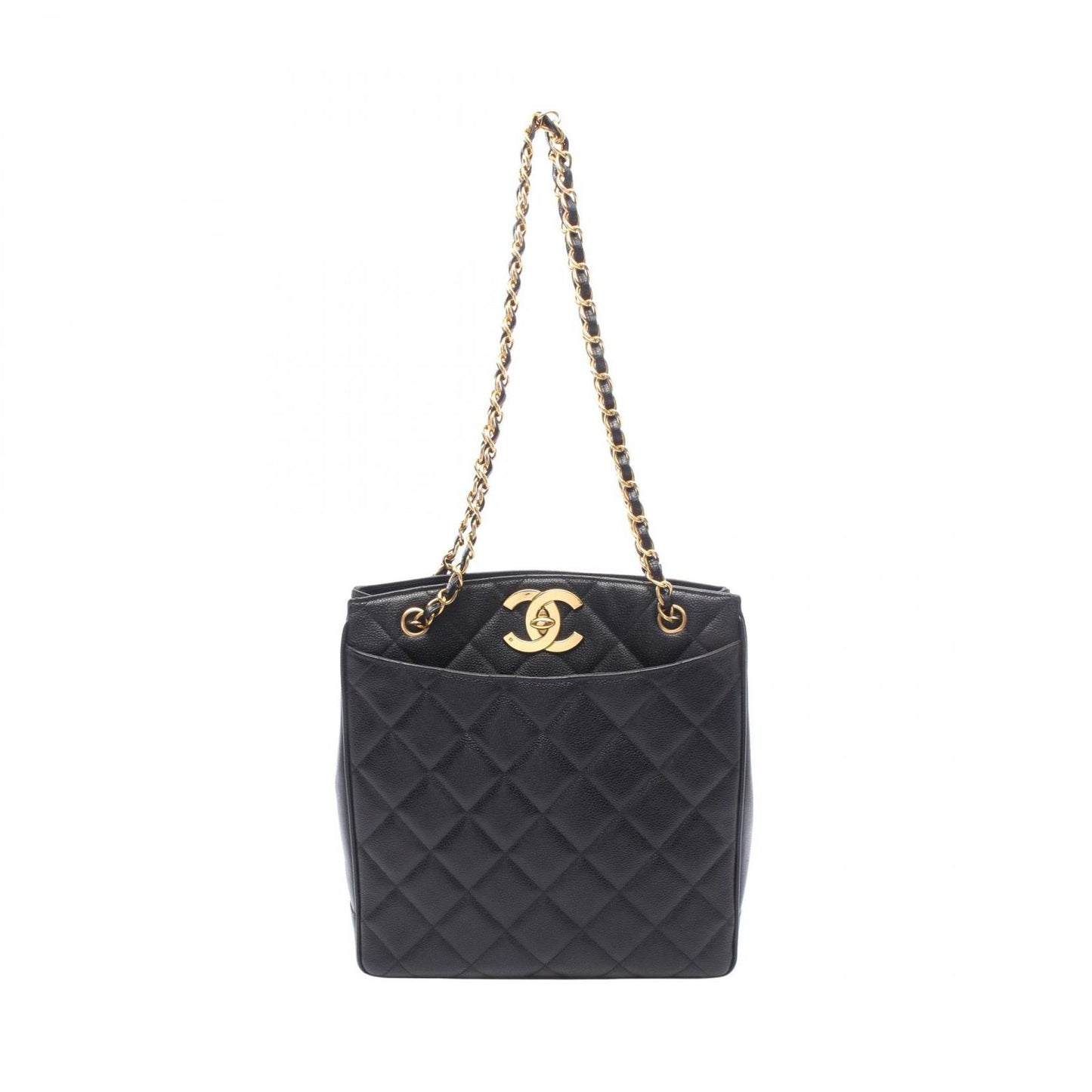 Chanel Tote Quilted Black Caviar Leather Chain