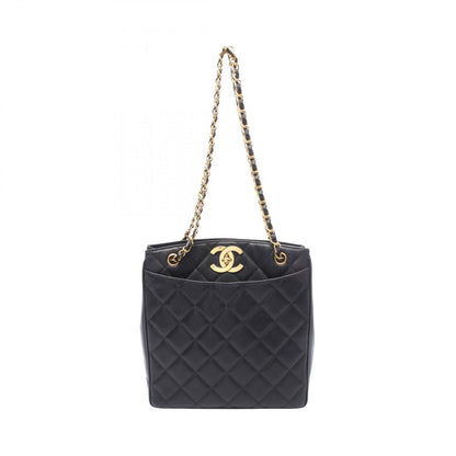 Chanel Tote Quilted Black Caviar Leather Chain