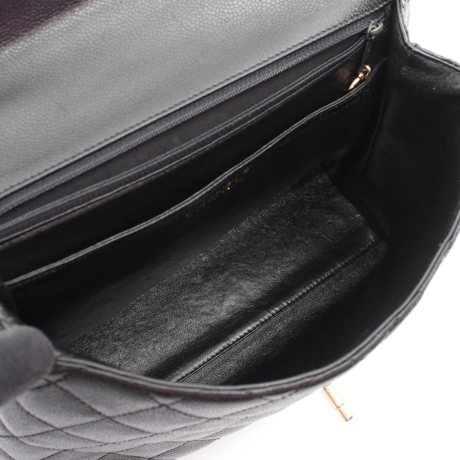 Chanel Handbag Quilted Top Handle Bag Black Caviar Leather — view 3
