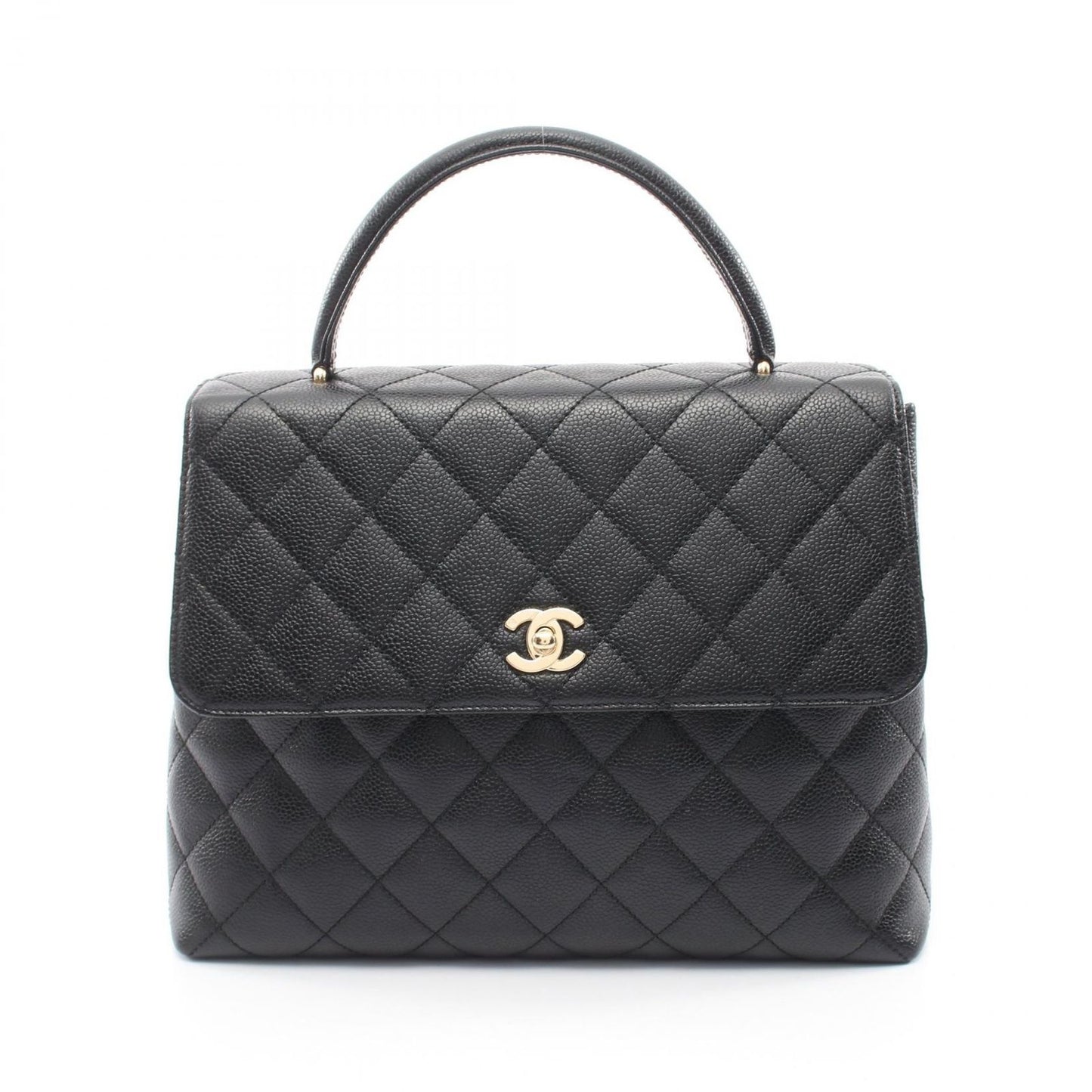 Chanel Handbag Quilted Top Handle Bag Black Caviar Leather