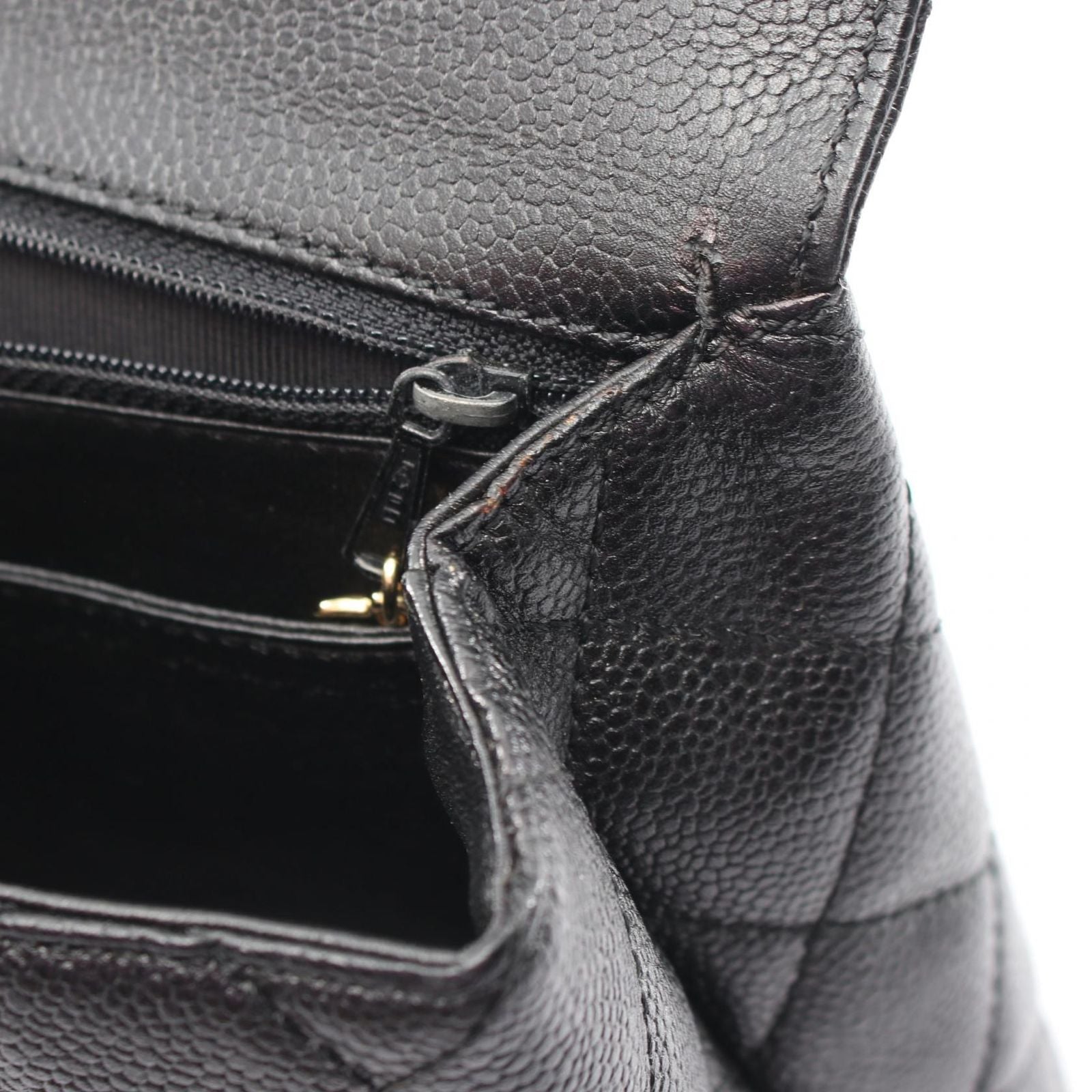 Chanel Handbag Quilted Top Handle Bag Black Caviar Leather — view 8