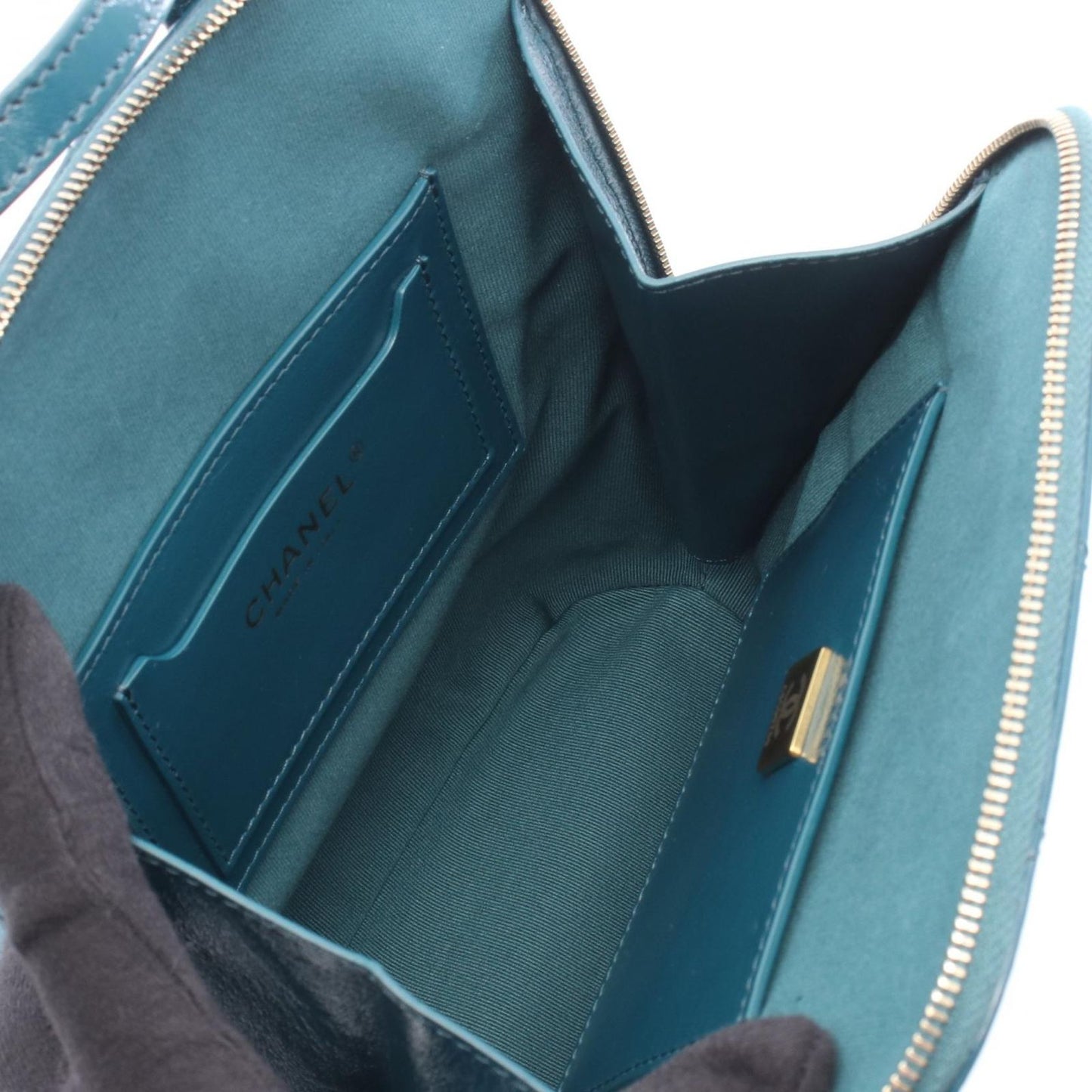 Chanel Backpack Back Quilted Blue Green Leather Chain Backpack — view 3