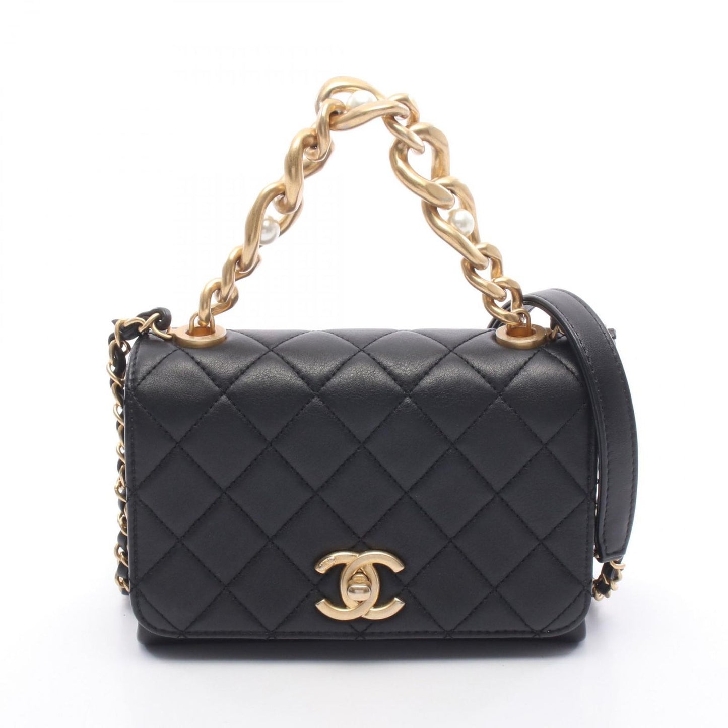Chanel Shoulder Bag Quilted Flap Black Lambskin Chain