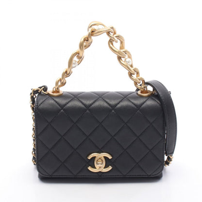 Chanel Shoulder Bag Quilted Flap Black Lambskin Chain