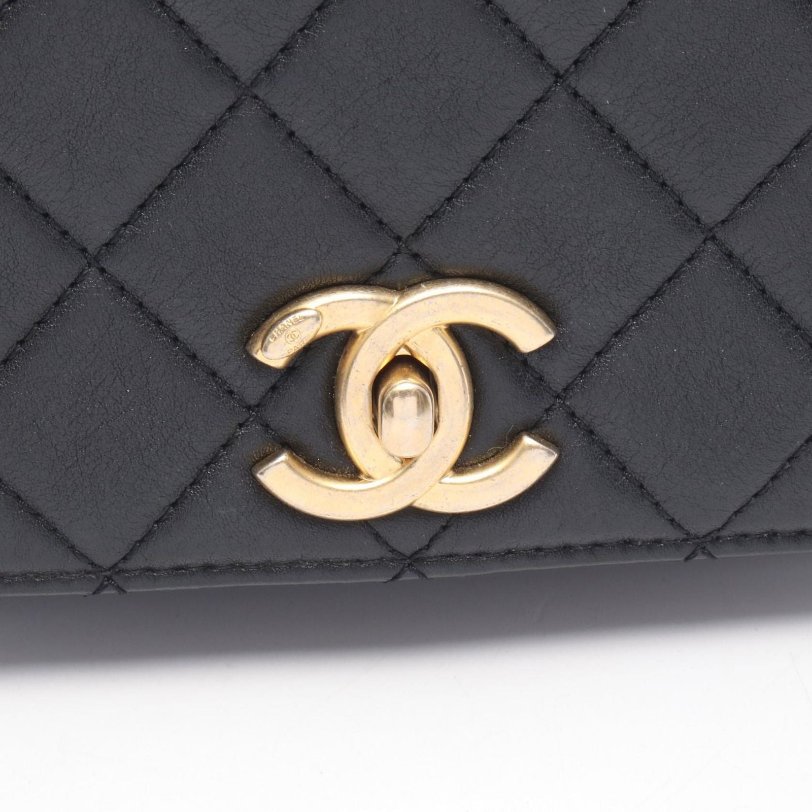 Chanel Shoulder Bag Quilted Flap Black Lambskin Chain — view 7