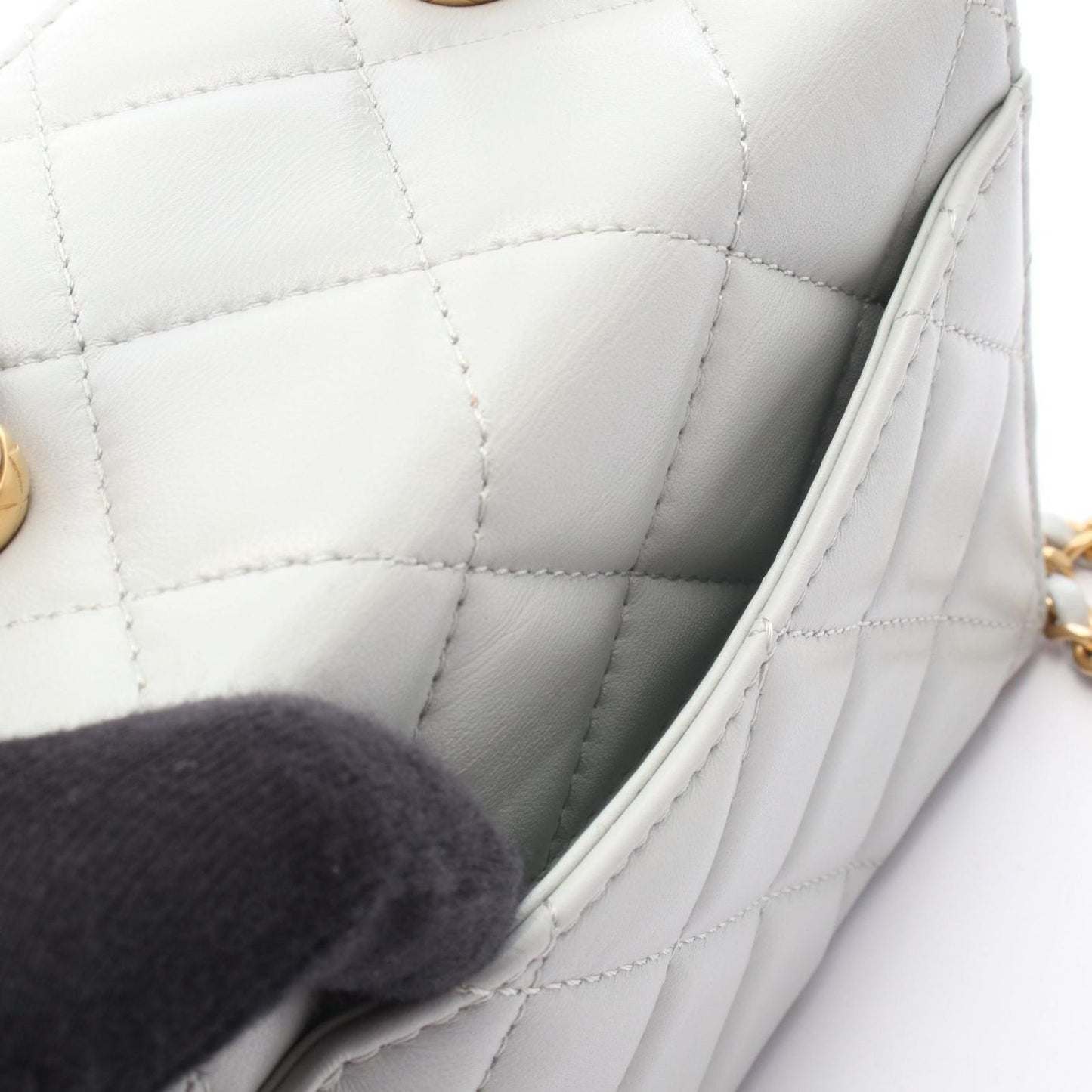 Chanel Shoulder Bag Quilted Vanity 2-Way Blue Gray Leather — view 8