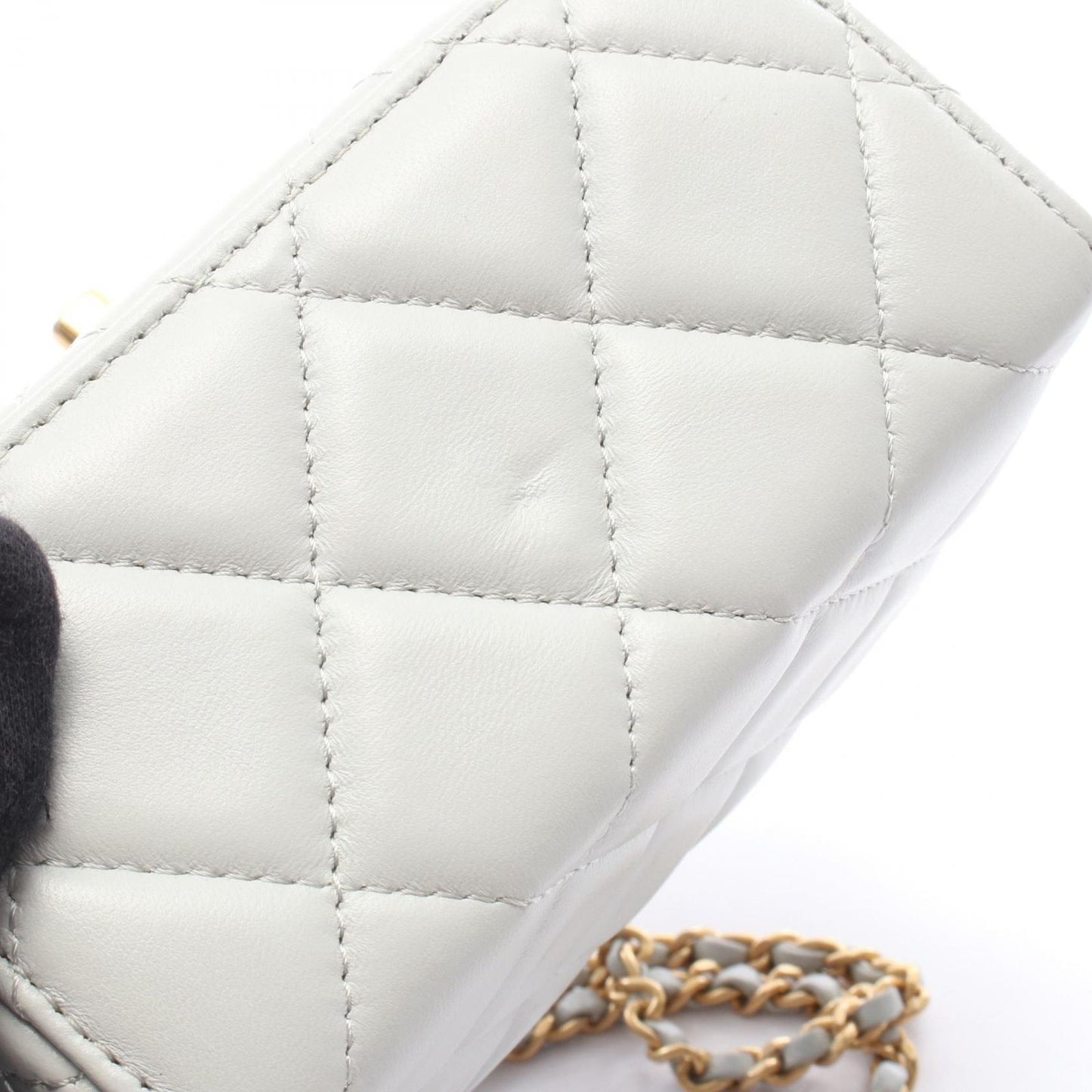 Chanel Shoulder Bag Quilted Vanity 2-Way Blue Gray Leather — view 7