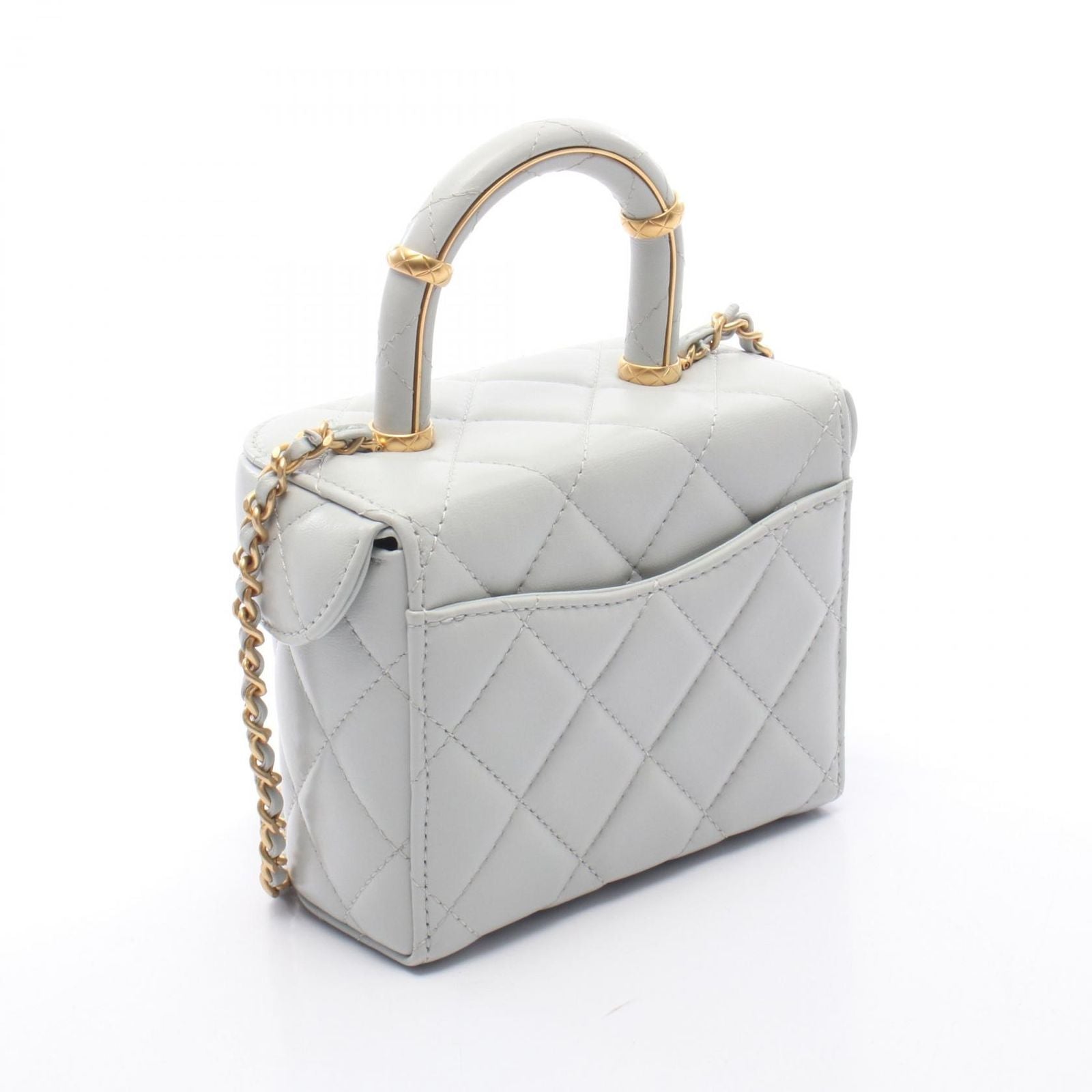 Chanel Shoulder Bag Quilted Vanity 2-Way Blue Gray Leather — view 2