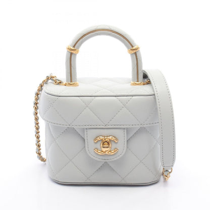 Chanel Shoulder Bag Quilted Vanity 2-Way Blue Gray Leather