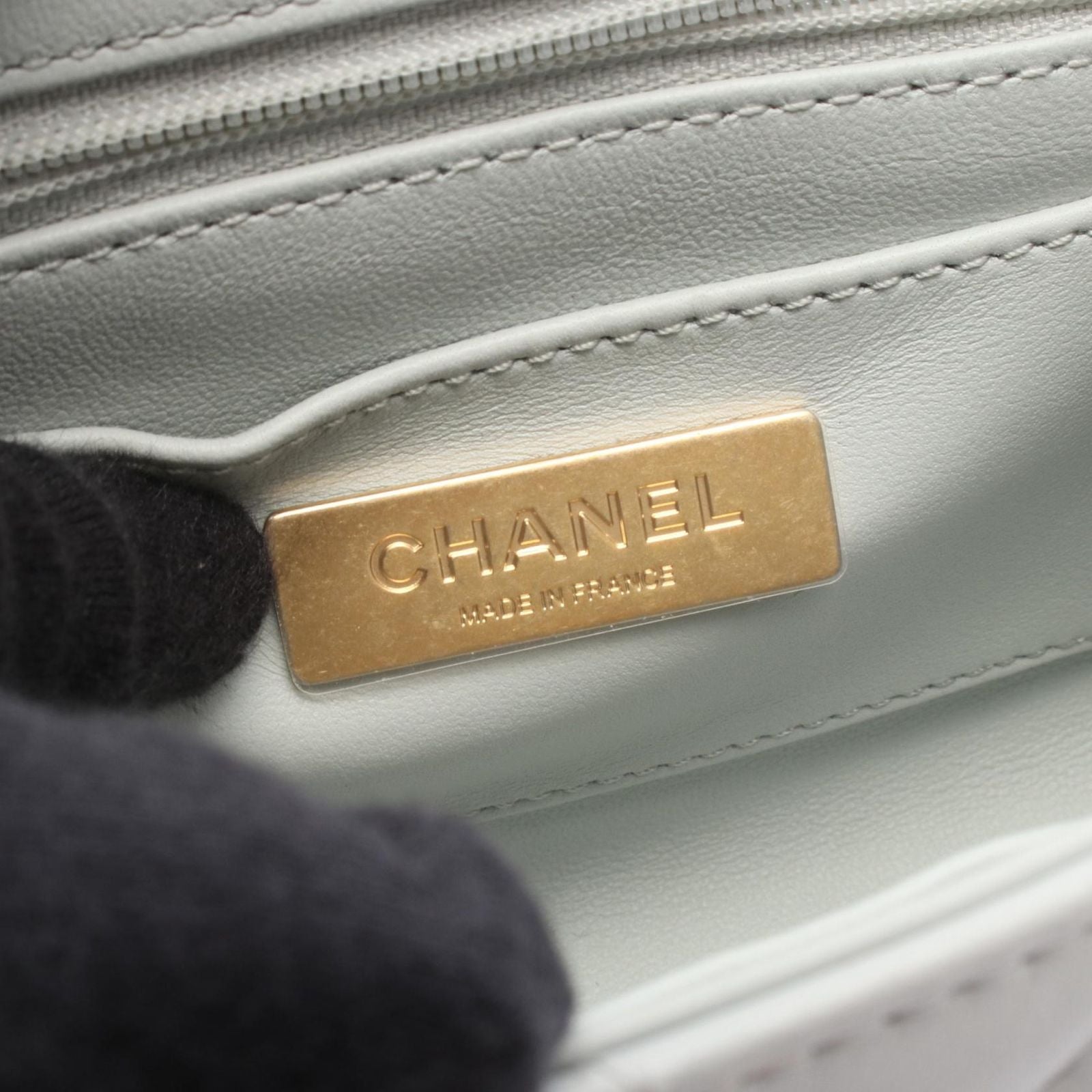Chanel Shoulder Bag Quilted Vanity 2-Way Blue Gray Leather — view 4