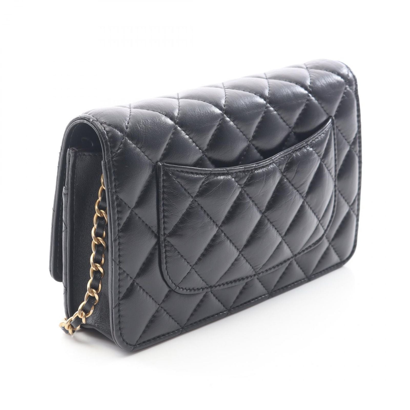 Chanel Shoulder Bag Quilted 2.55 Iconcharm Black Lambskin Chain Wallet — view 2
