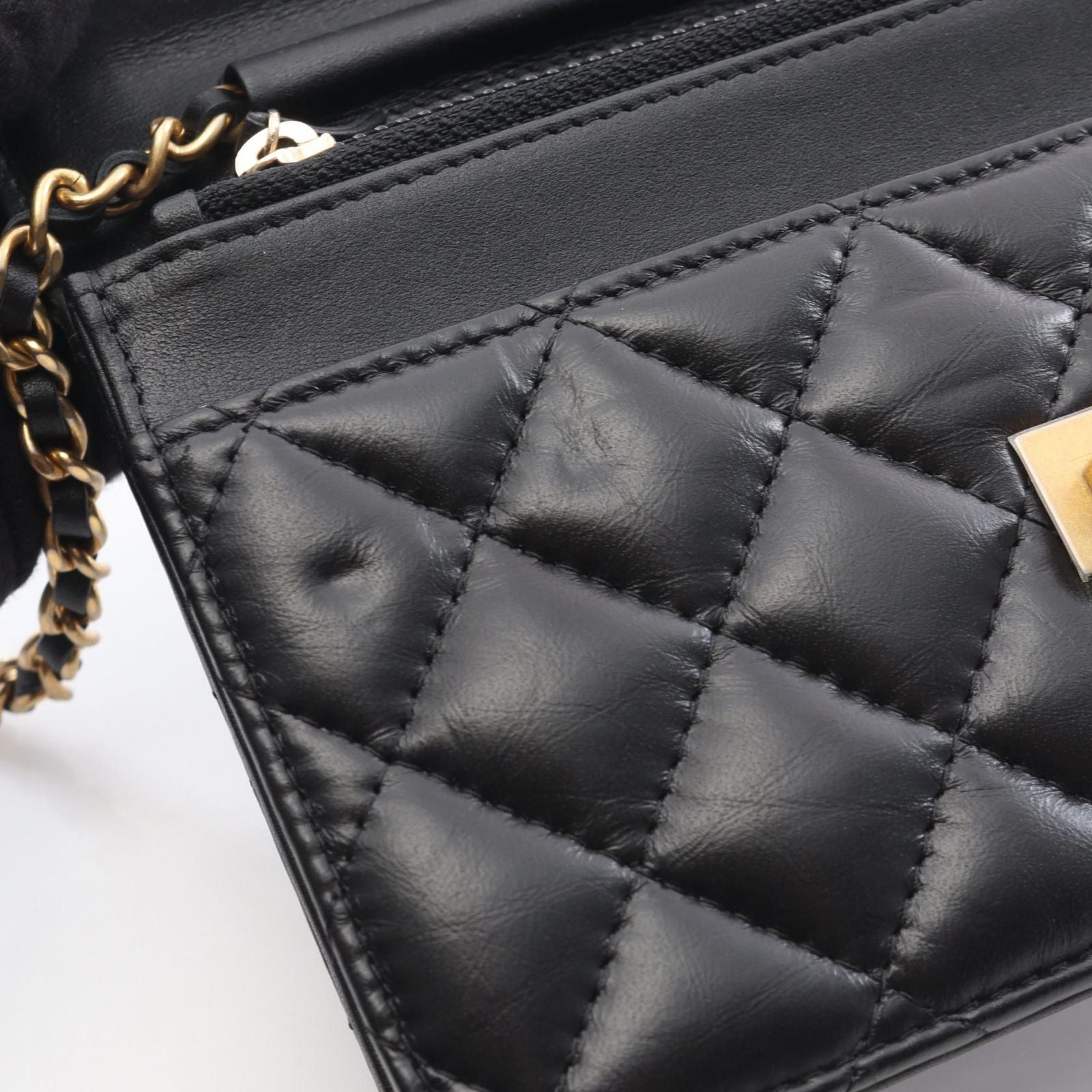 Chanel Shoulder Bag Quilted 2.55 Iconcharm Black Lambskin Chain Wallet — view 7