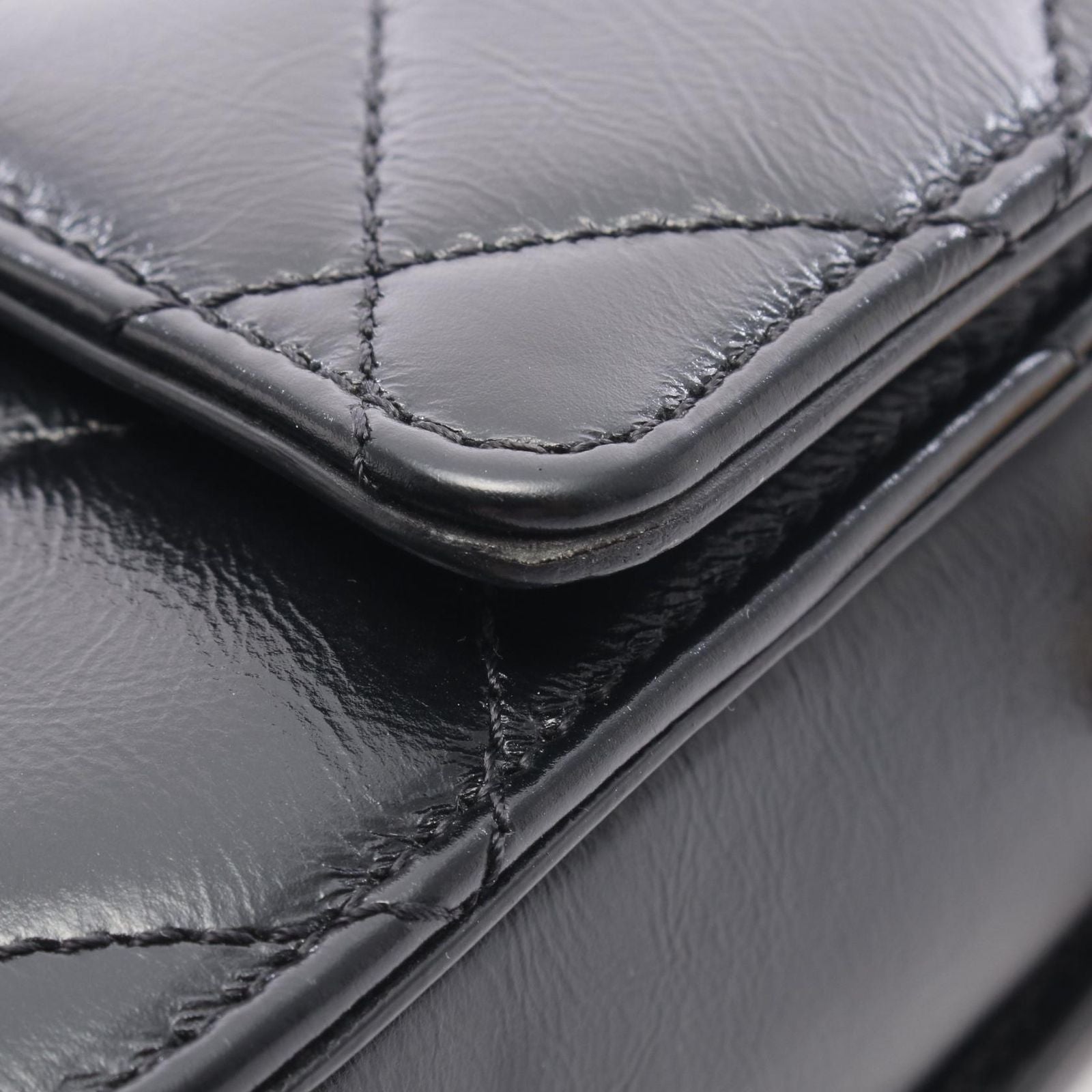 Chanel Shoulder Bag Quilted Black Leather Chain — view 9