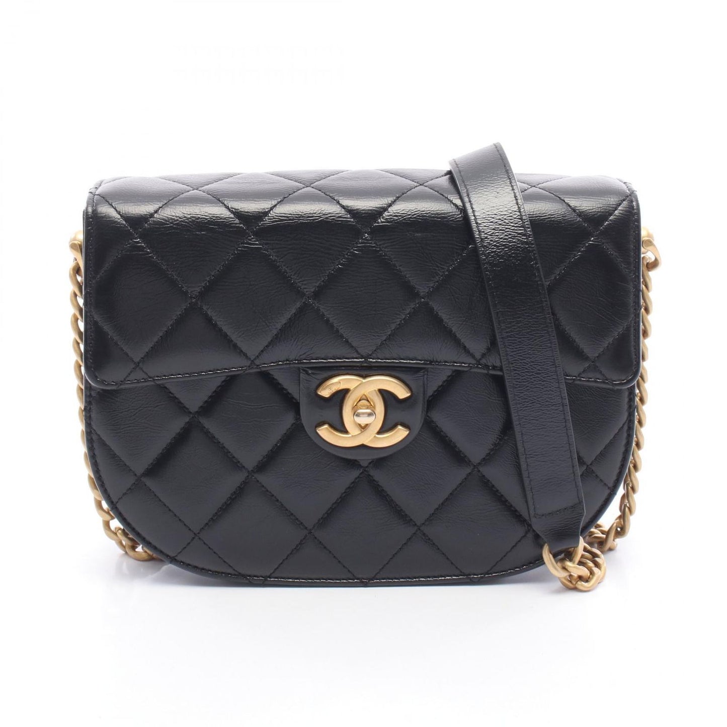 Chanel Shoulder Bag Quilted Black Leather Chain