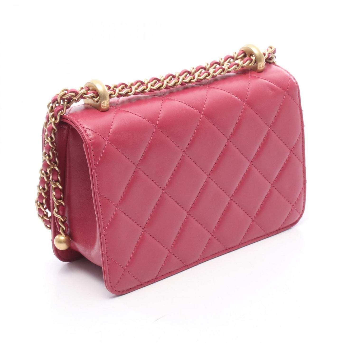 Chanel Shoulder Bag Quilted Flap Magenta Leather Chain — view 2