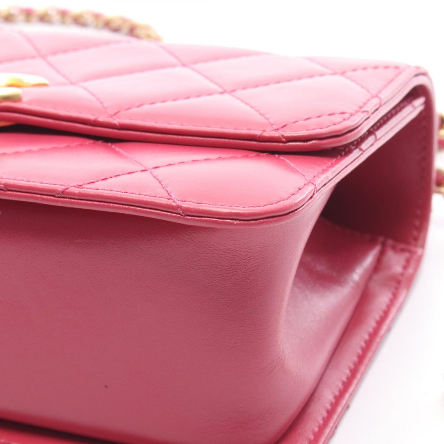Chanel Shoulder Bag Quilted Flap Magenta Leather Chain — view 6