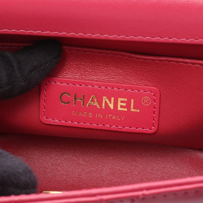 Chanel Shoulder Bag Quilted Flap Magenta Leather Chain — view 4