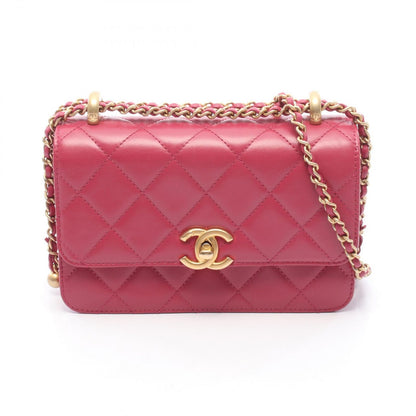 Chanel Shoulder Bag Quilted Flap Magenta Leather Chain