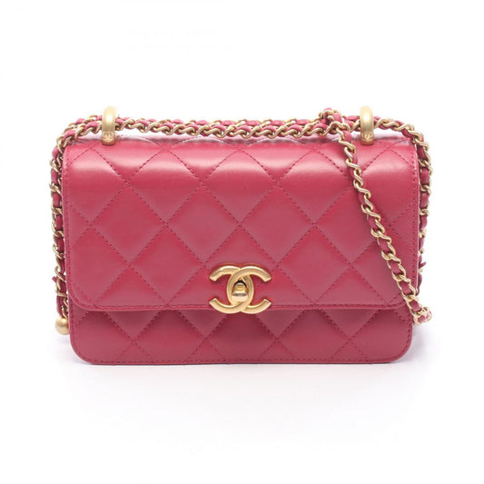 Chanel Shoulder Bag Quilted Flap Magenta Leather Chain