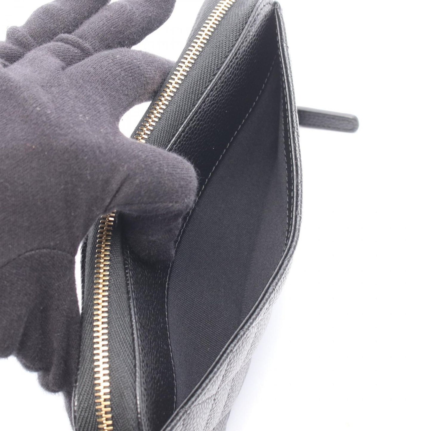 Chanel Roundlong Wallet Classic Long Zip Quilted Black Caviar Leather — view 6