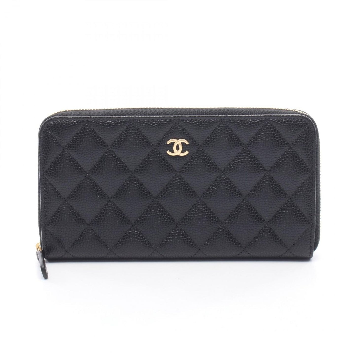 Chanel Roundlong Wallet Classic Long Zip Quilted Black Caviar Leather