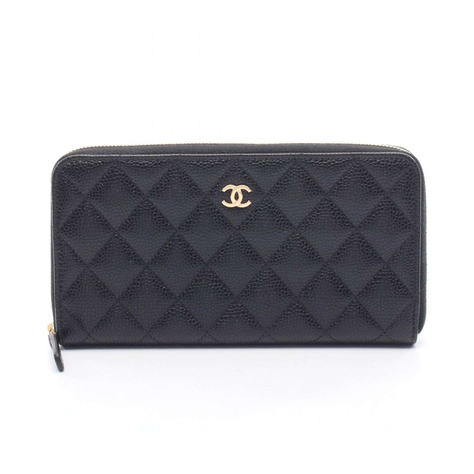Chanel Roundlong Wallet Classic Long Zip Quilted Black Caviar Leather